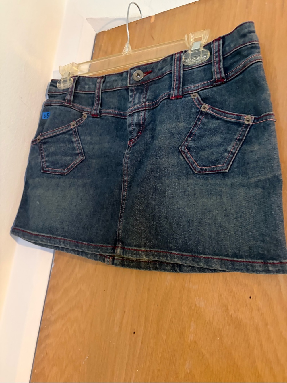 Levi's Dark Blue Denim Mini Skirt with Red Stitching